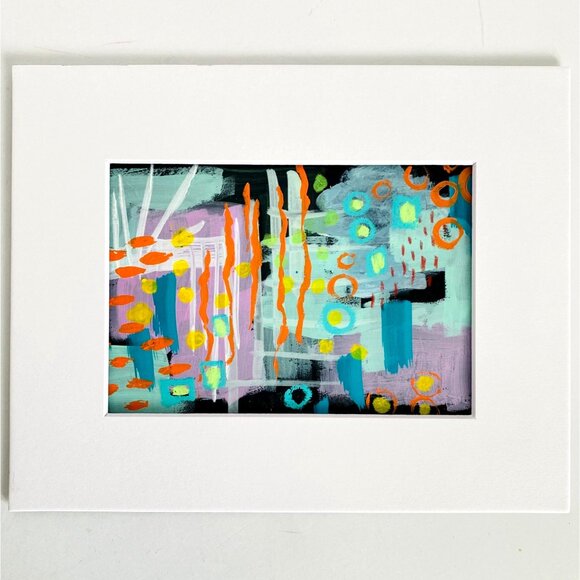 Land of Many Moons Original Mixed Media Wall Art Painting 8x10in Matted - Picture 6 of 7